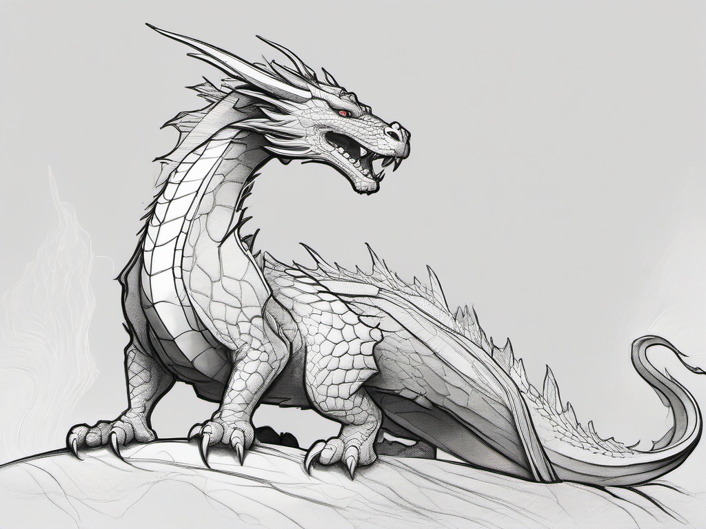 drawing of a serpentine dragon  minimal rough sketch scribbles,doodles,black and white