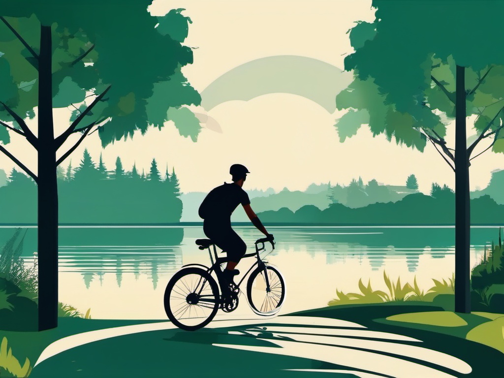 Bicycle Ride clipart - A cyclist riding a bike on a lakeside path., ,vector color clipart,minimal