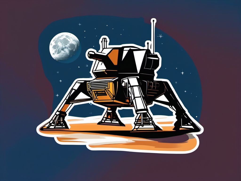 Lunar Module Sticker - Apollo lunar module descending to the Moon, ,vector color sticker art,minimal