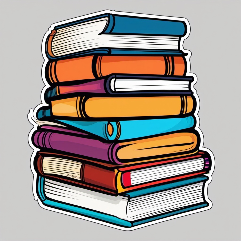 Stack of Books Sticker - Pile of stacked books, ,vector color sticker art,minimal