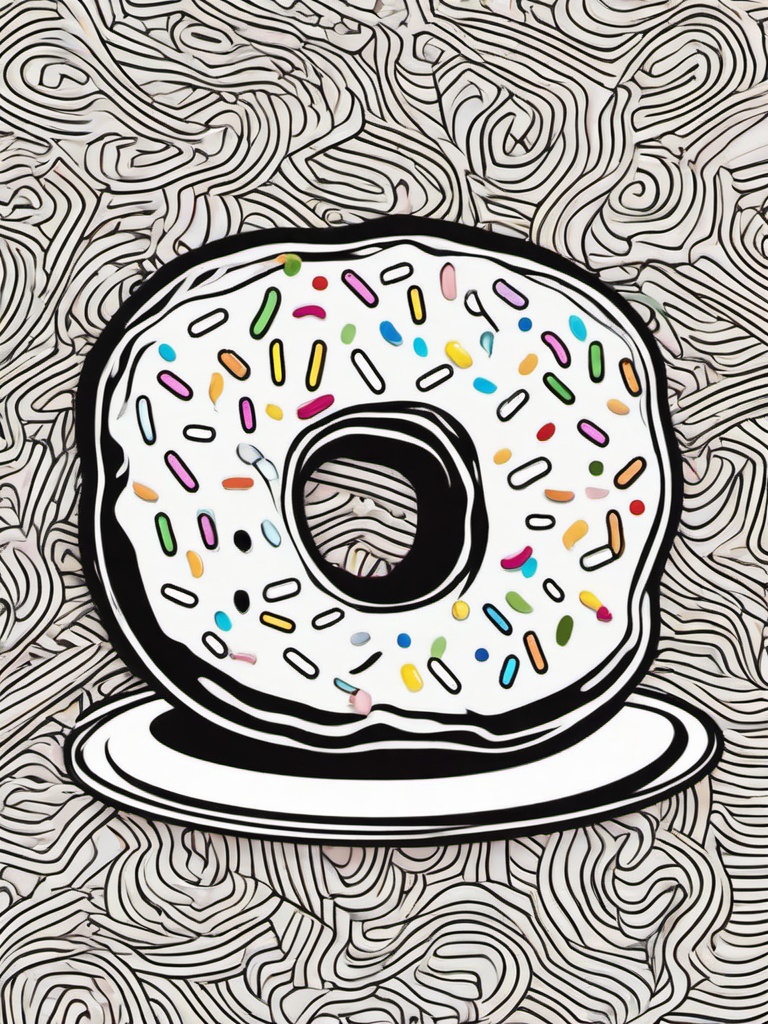 Food Coloring Pages - Donut with colorful glaze and sprinkles  simple coloring pages