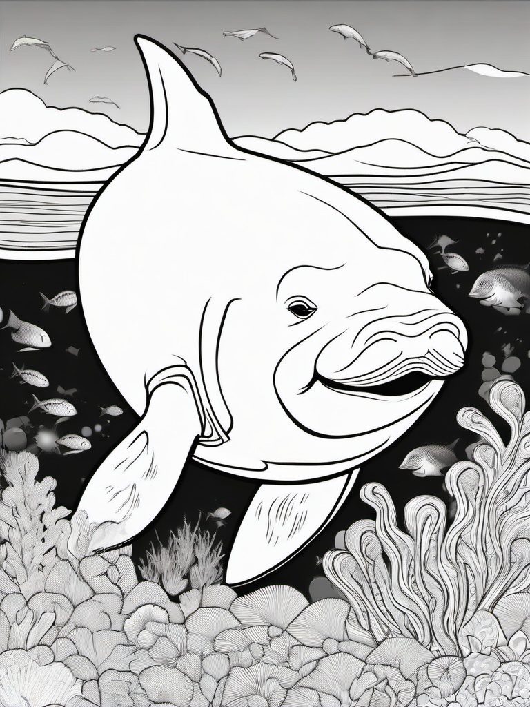 Dugong Coloring Pages - Marine Mammal with Fluked Tail  black outline printable coloring page