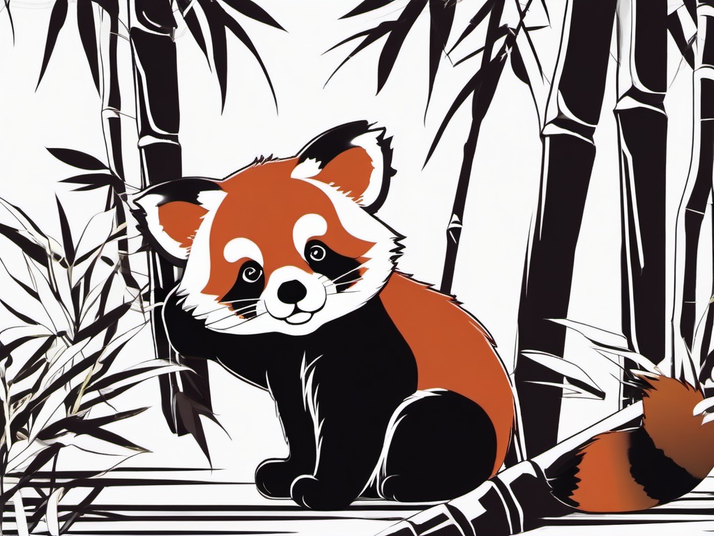 Cute Red Panda in a Bamboo Grove  clipart, simple