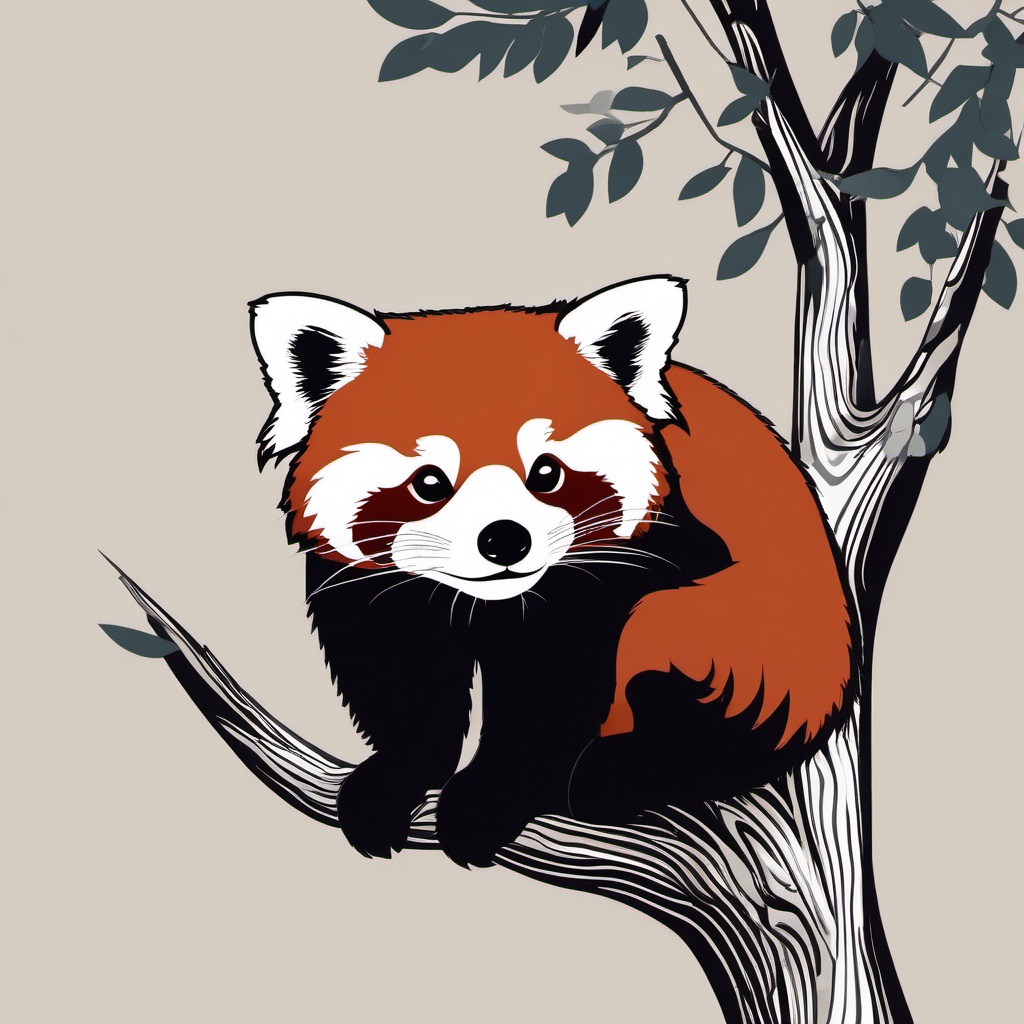 Red Panda Clip Art - A red panda perched in a tree,  color vector clipart, minimal style 