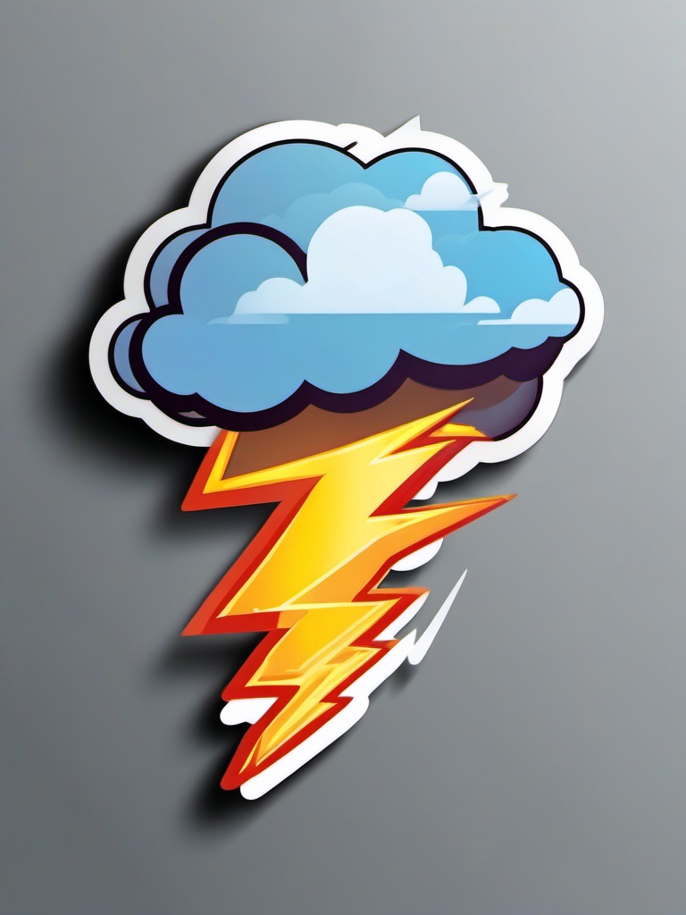 Cloud with Lightning Sticker - Fluffy cloud with a bolt of lightning, ,vector color sticker art,minimal