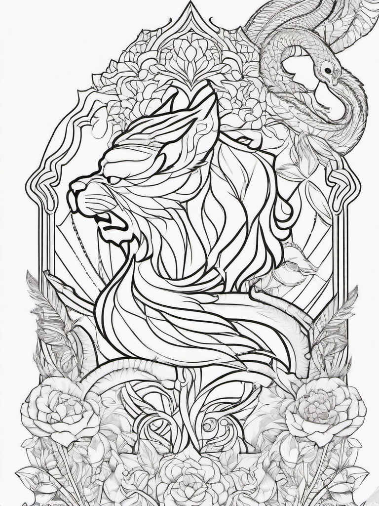 Chimera Coloring Pages - Fire-Breathing Lion, Goat, and Snake Creature  minimal black outline printable sheet, coloring page