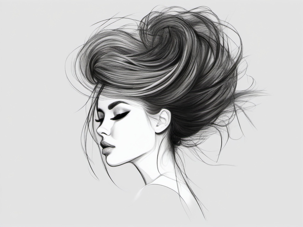 drawing of hair with an ombre effect  minimal rough sketch scribbles,doodles,black and white