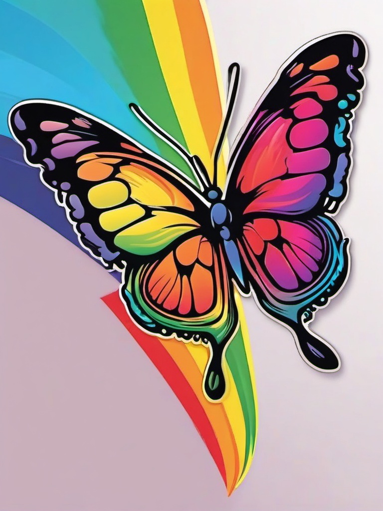 Butterfly and Rainbow Sticker - Butterfly near a vibrant rainbow, ,vector color sticker art,minimal