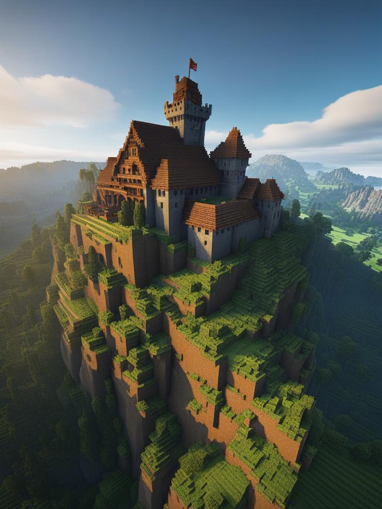 medieval citadel atop a rocky hill - minecraft house design ideas 