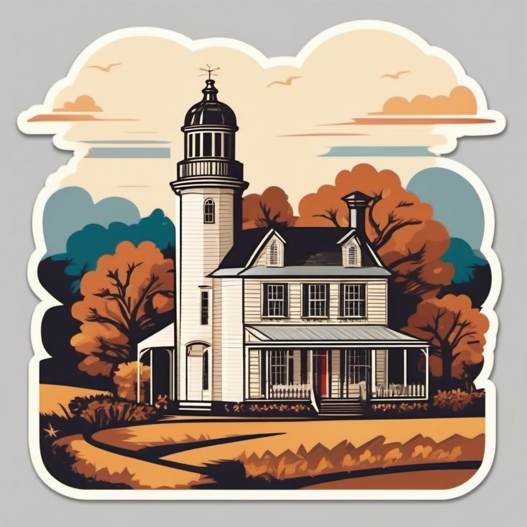 Colonial Farmstead Sticker - Celebrate the historical charm of a colonial farmstead with this timeless sticker, , sticker vector art, minimalist design