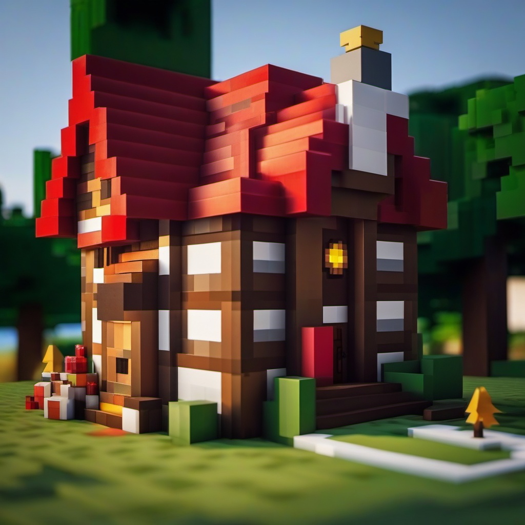 blocky, minecraft, christmas house and tree 