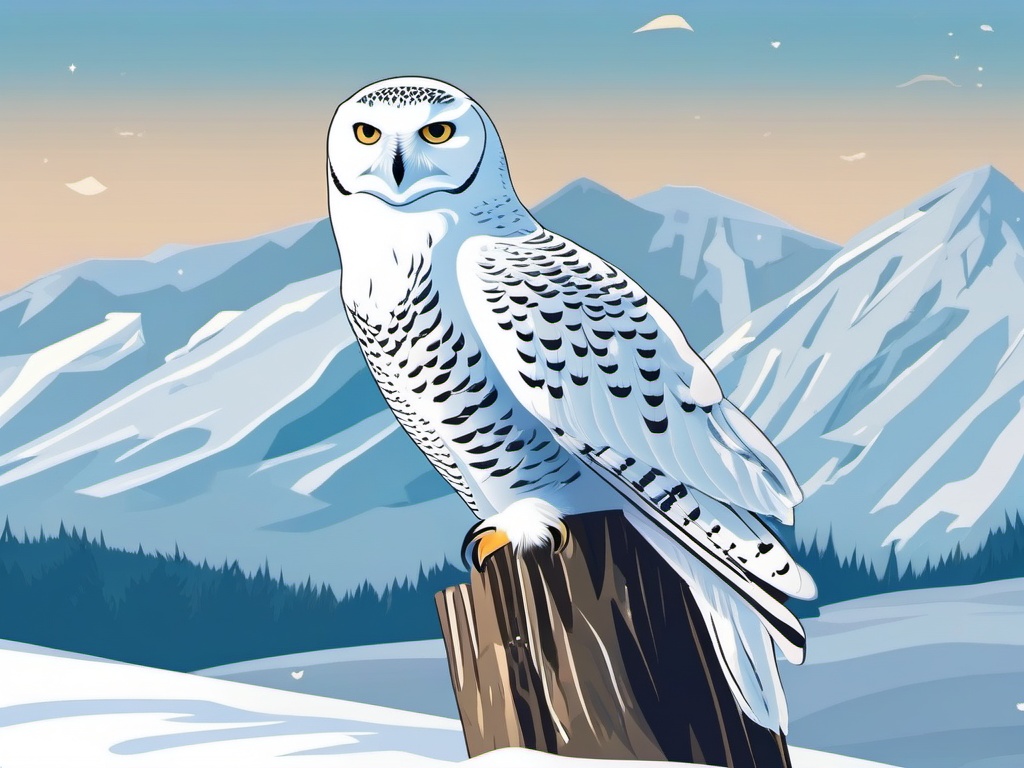 Snowy Owl Sticker - A majestic snowy owl in a snowy landscape, ,vector color sticker art,minimal