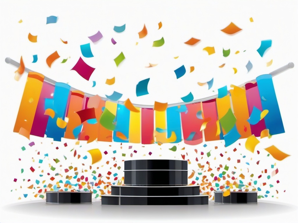 Confetti falling over a concert stage clipart.  vector style illustration, white background