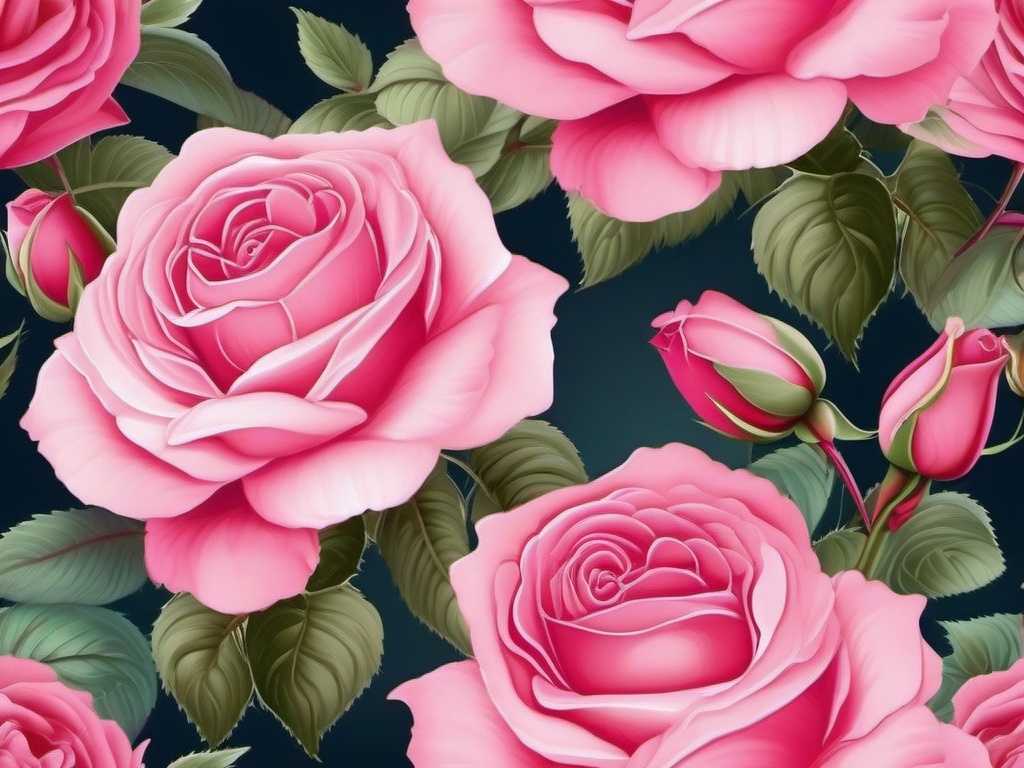 Pink Wallpaper - Delicate Pink Roses in a Romantic Garden wallpaper splash art, vibrant colors, intricate patterns