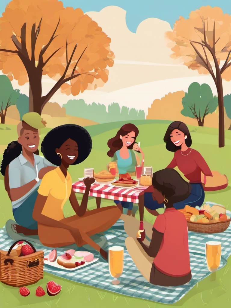 Friends clipart - diverse friends enjoying a picnic  