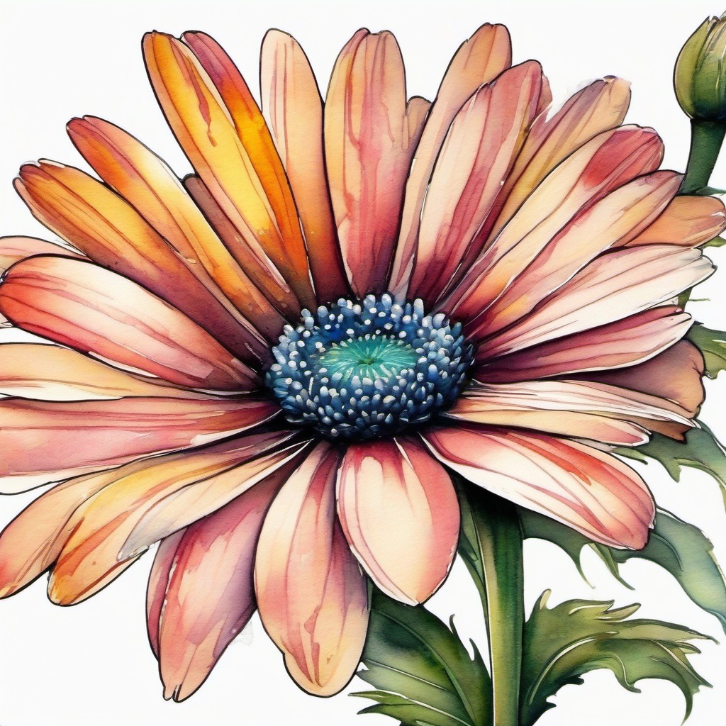 Water Color Daisy Tattoo-Exploration of artistic expression with a watercolor daisy tattoo, capturing the essence of painted beauty.  simple vector color tattoo