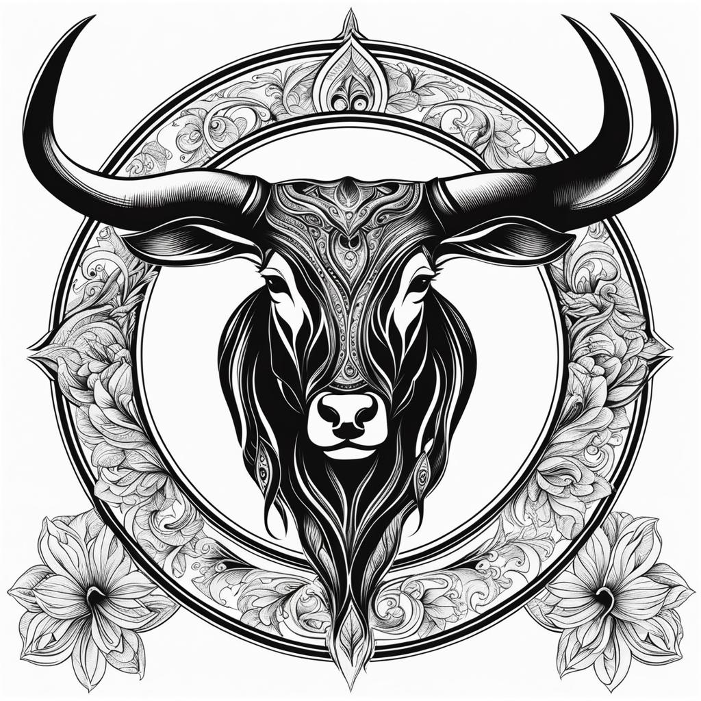 taurus tattoo black and white design 