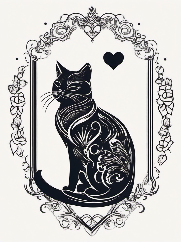 Cat Lover Tattoo - Tattoo expressing love and passion for cats.  minimal color tattoo, white background