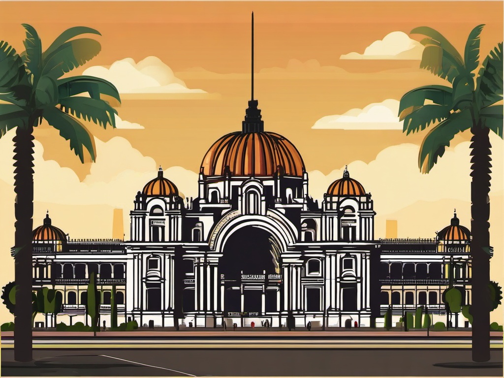 Mexico City clipart - Palacio de Bellas Artes and Zócalo, ,color clipart vector style