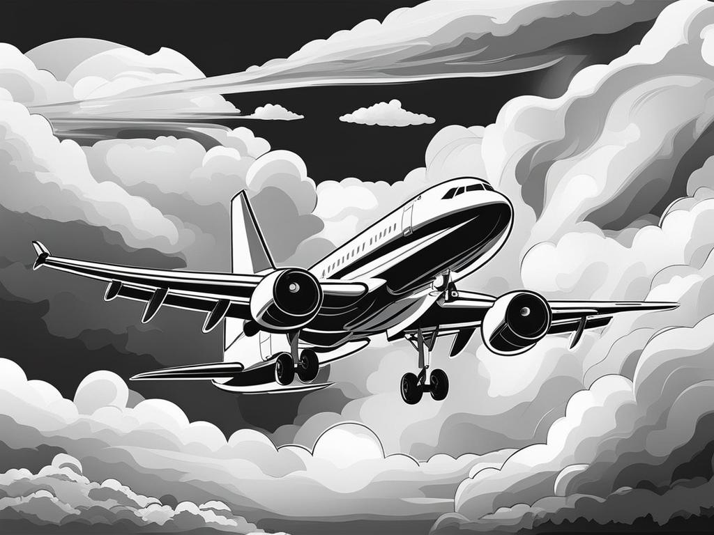 airplane clipart black and white in the open sky - soaring through the clouds. 