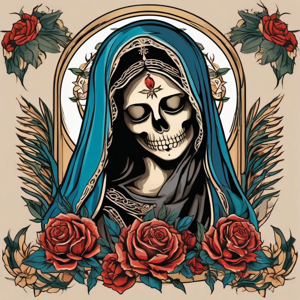 skeleton virgin mary tattoo  simple vector color tattoo