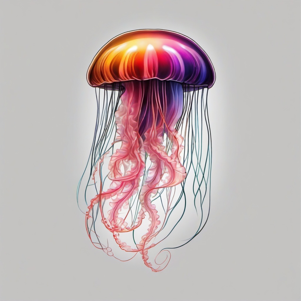 Color Realistic Jellyfish Tattoo - Add vibrancy and realism to your jellyfish design.  minimalist color tattoo, vector