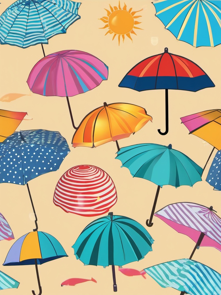 July clipart - beach umbrella and sun  clipart