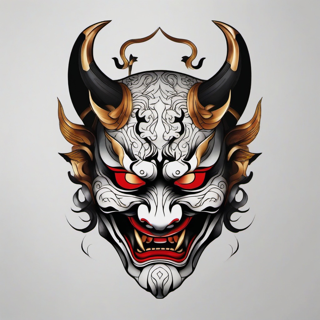 japanese tattoo hannya mask  simple color tattoo,white background,minimal