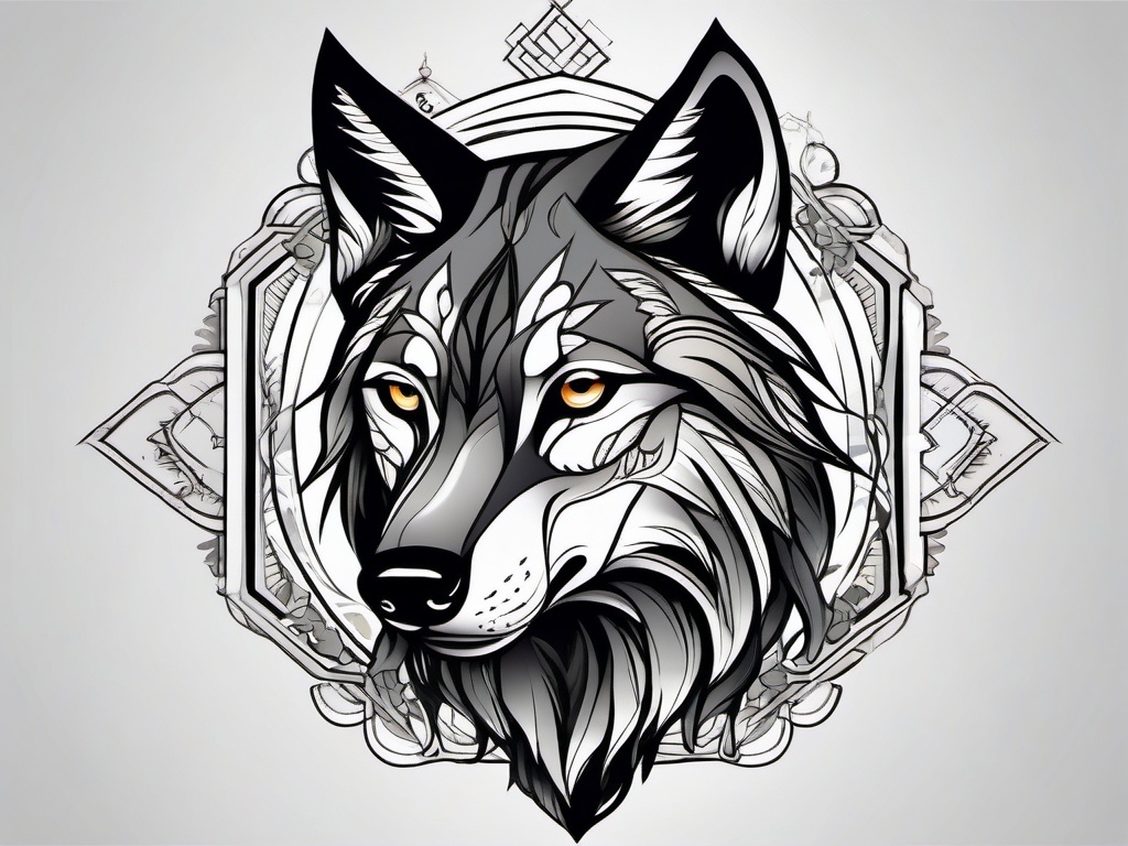 Neo Traditional Tattoo Wolf,modern twist on the traditional wolf, reflecting contemporary values in neo-traditional art. , tattoo design, white clean background