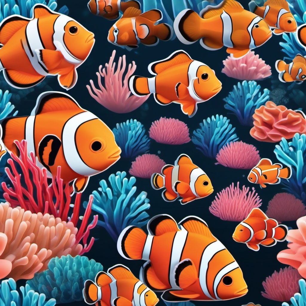 Coral Reef and Clownfish Emoji Sticker - Animated life in a vibrant underwater world, , sticker vector art, minimalist design