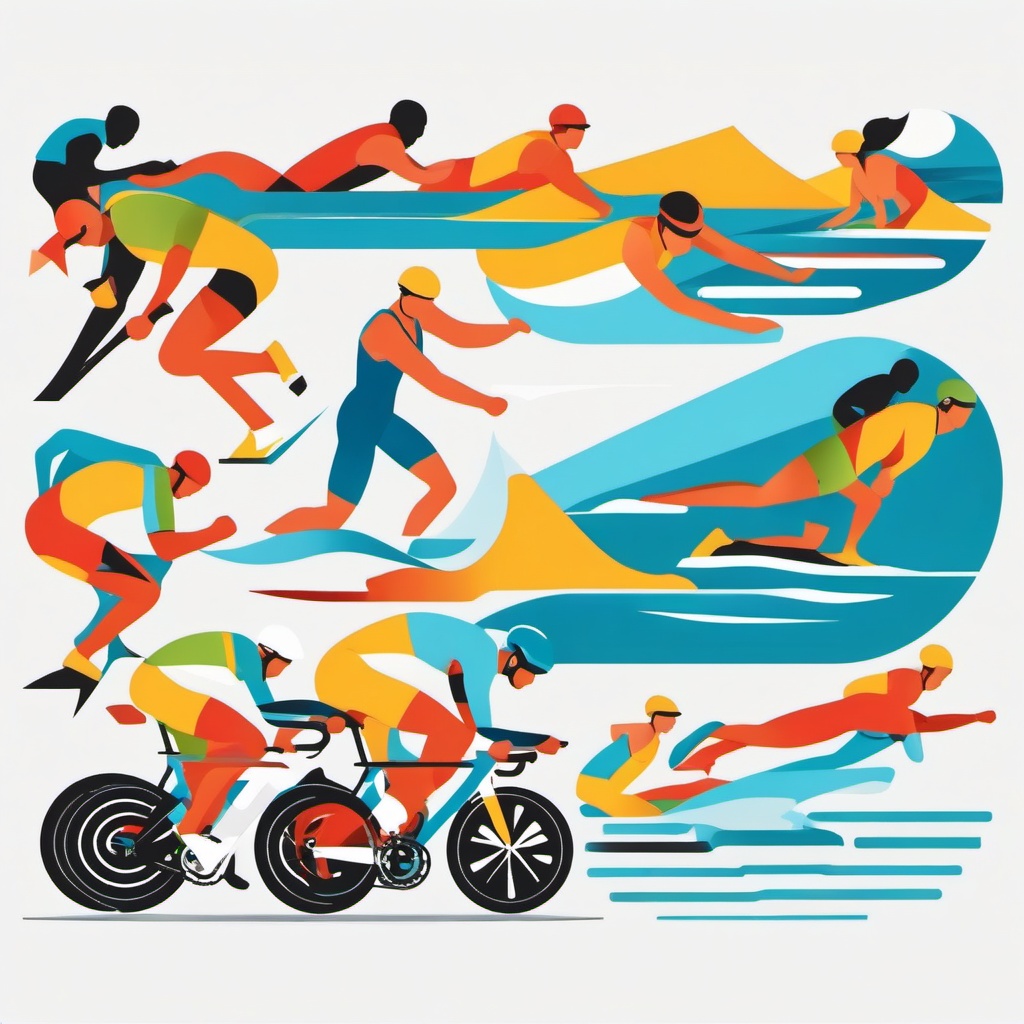 Triathlon Triathlete Clipart - Triathletes excelling in swimming, cycling, and running.  color vector clipart, minimal style