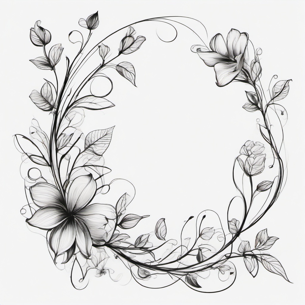 drawing of a vine with flowers  minimal rough sketch scribbles,doodles,black and white