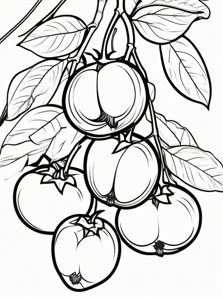 Fruit Coloring Pages - Persimmons with leafy top  simple coloring pages