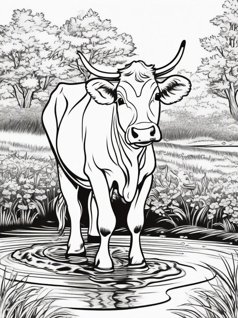 Cow Coloring Pages - Cow splashing in a muddy puddle  simple coloring pages