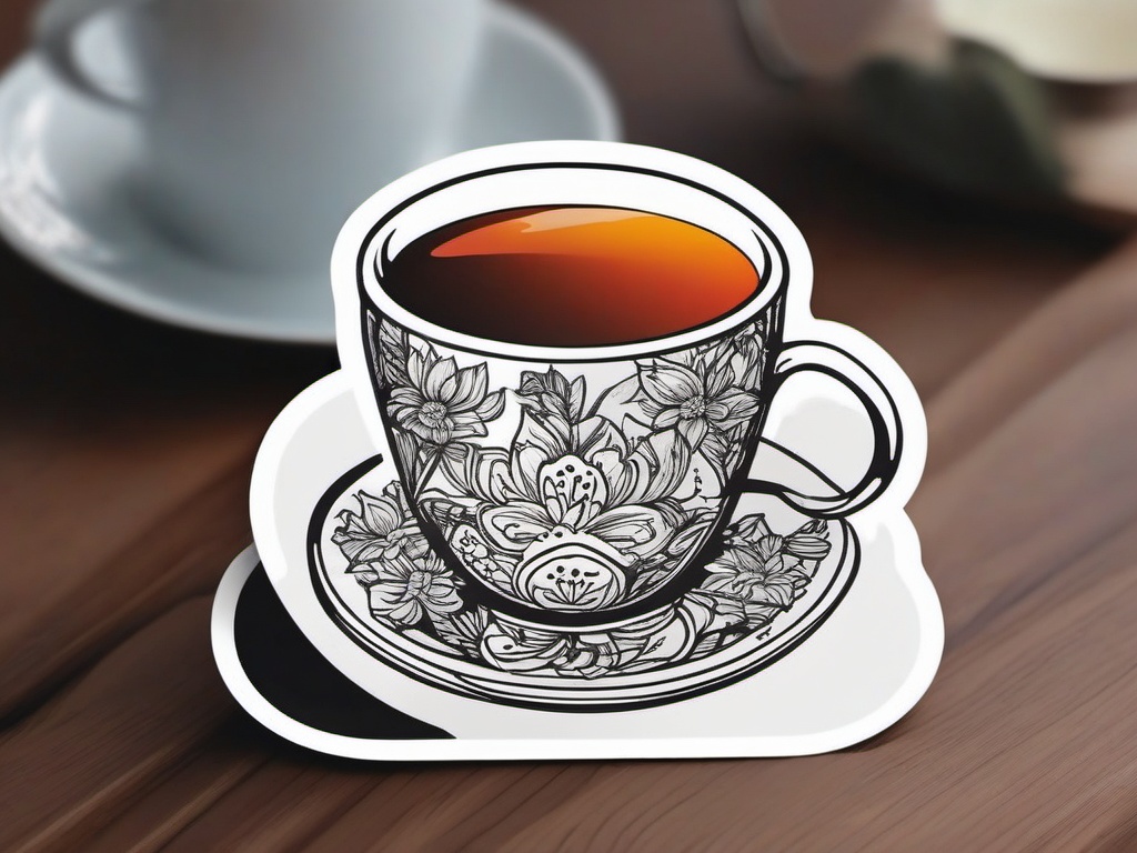 Tea Cup Sticker - Unwind with a calming cup of hot tea, aromatic and soothing, , sticker vector art, minimalist design