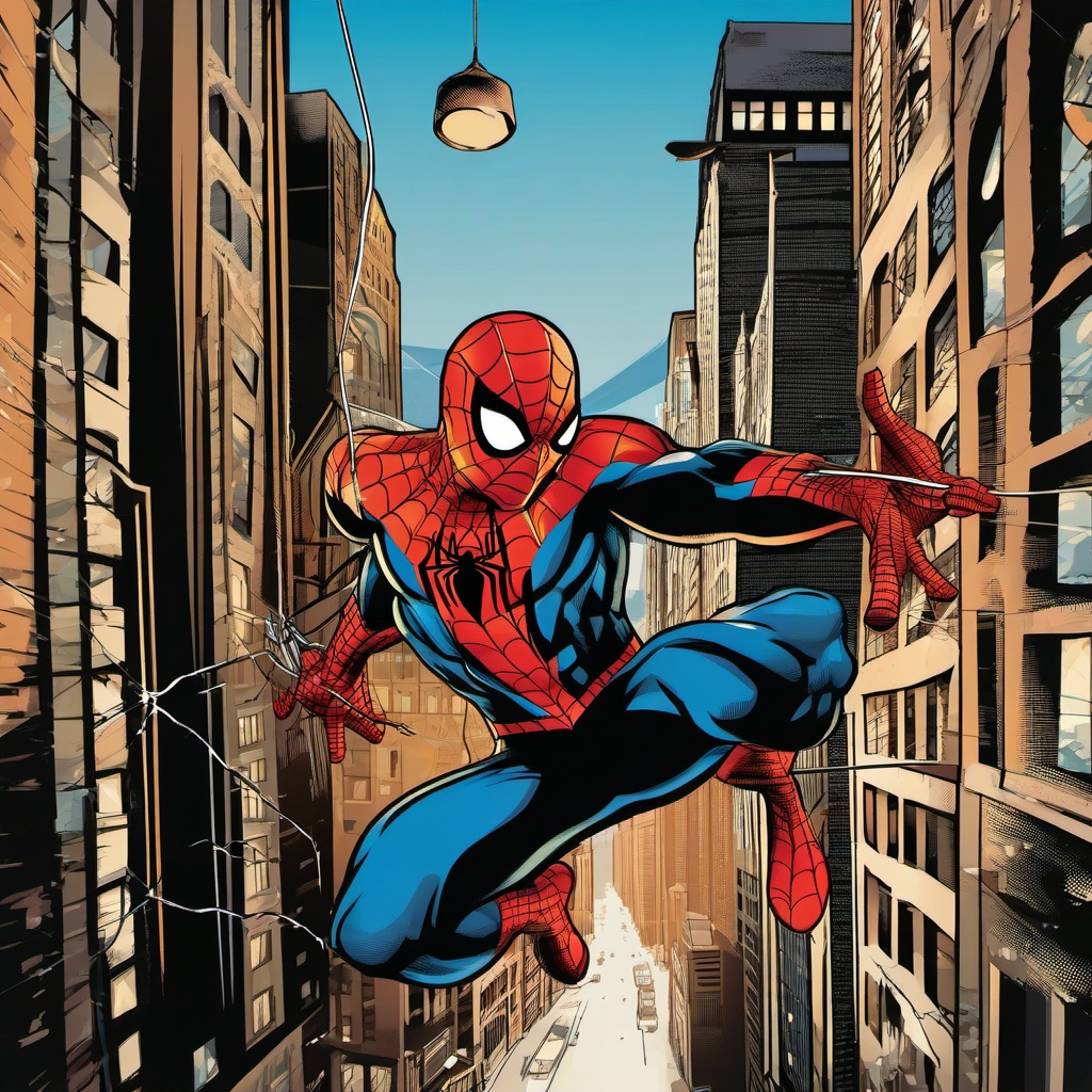 Spiderman clipart - Spiderman swinging through the city  