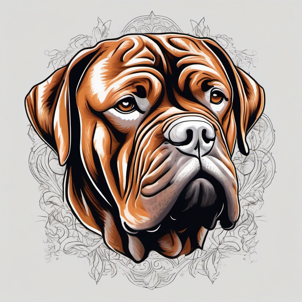 Dogue de Bordeaux head   ,tattoo design, white background