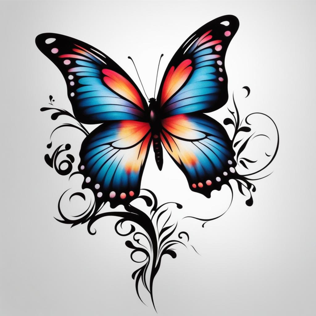 Simple butterfly tattoo,Elegant and straightforward butterfly tattoo designs. , color tattoo design, white background