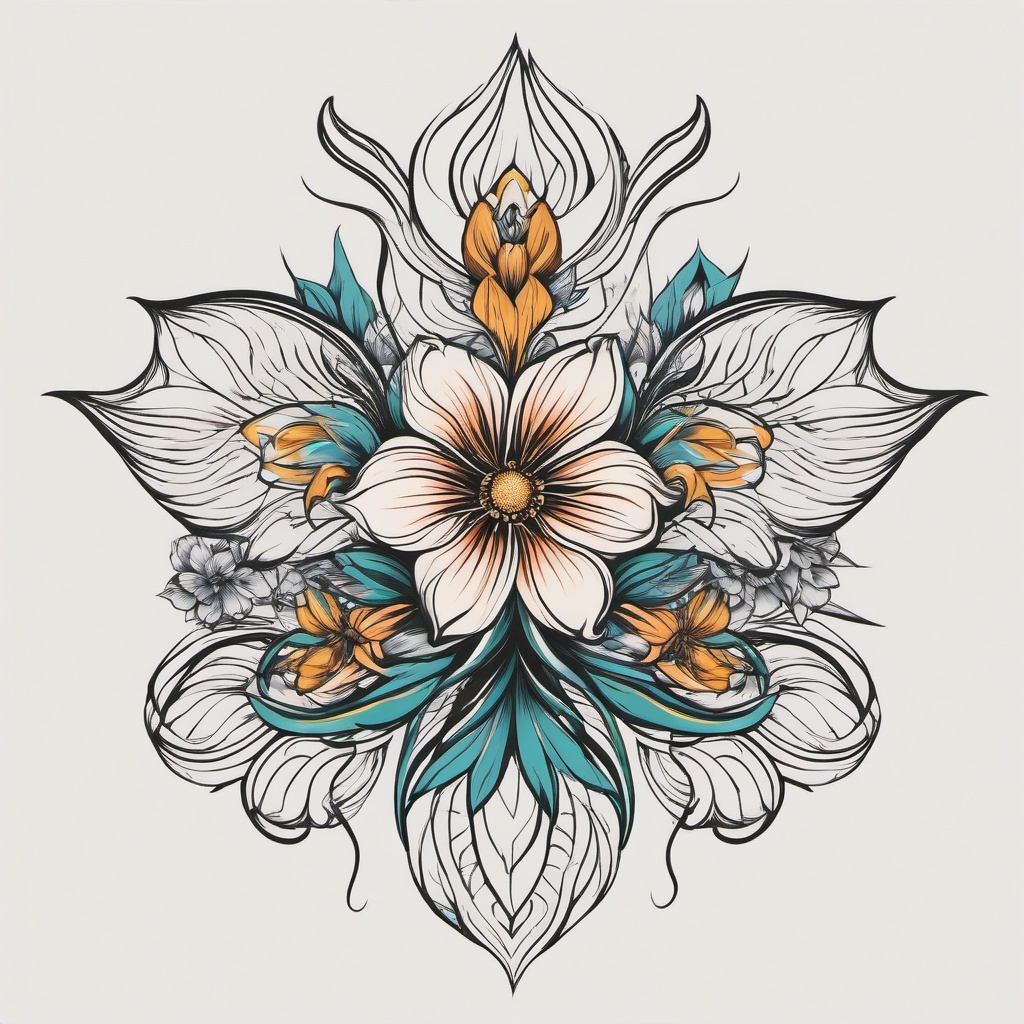 gemini flower tattoo  simple vector color tattoo