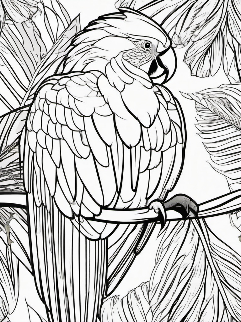 Macaw Coloring Pages - Bright Feathers Tropical Parrot  minimal black outline printable sheet, coloring page