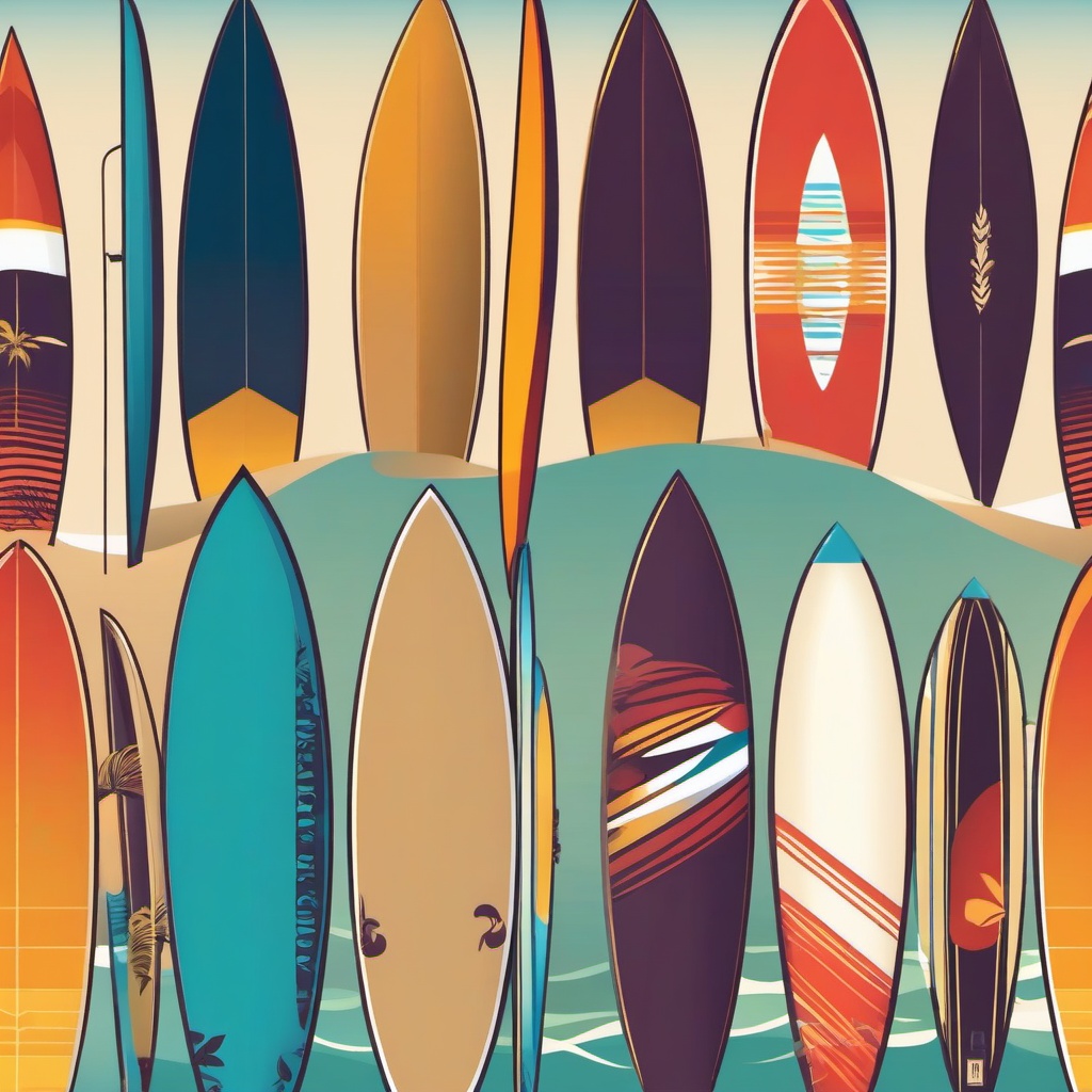 Surfboard clipart - surfboards lined up on sand  vector clipart