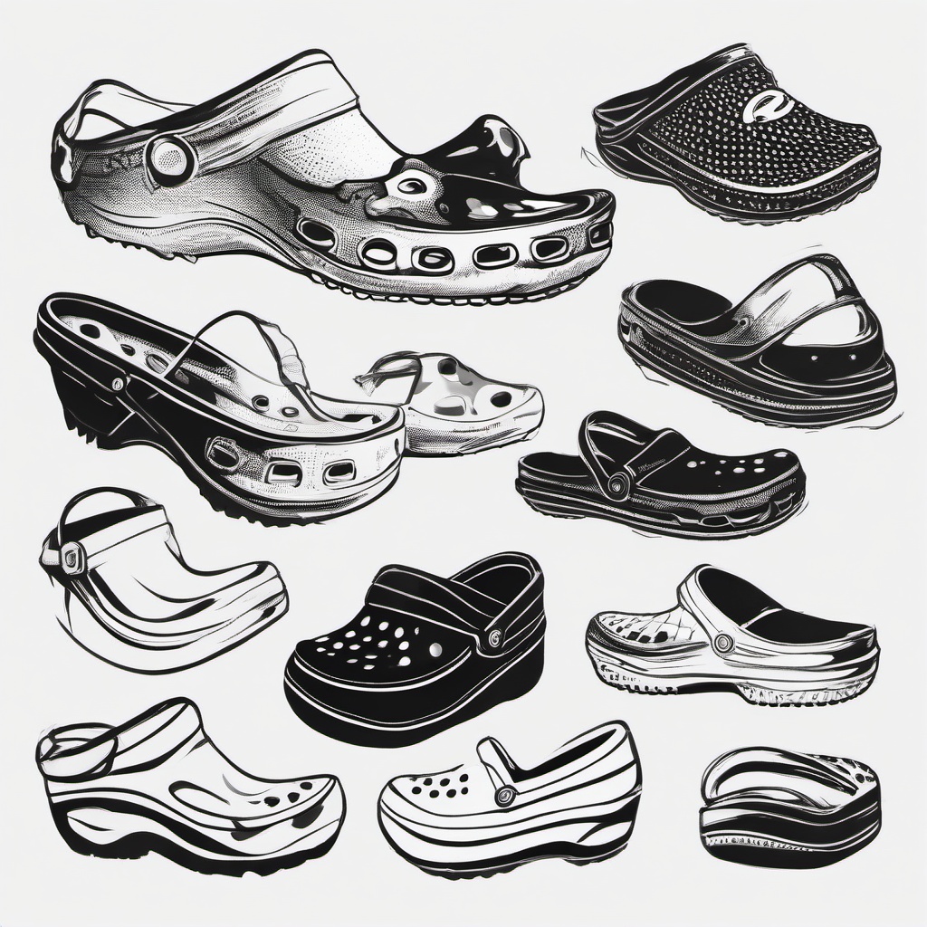 drawing of crocs  minimal rough scribbles,doodles,black and white