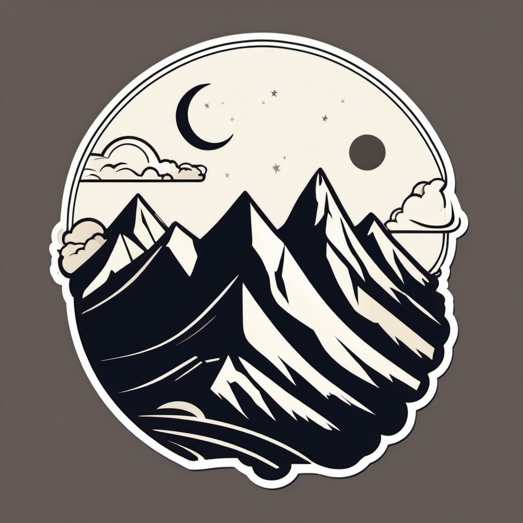 Moon And Mountains Sticker - Crescent Moon Over Towering