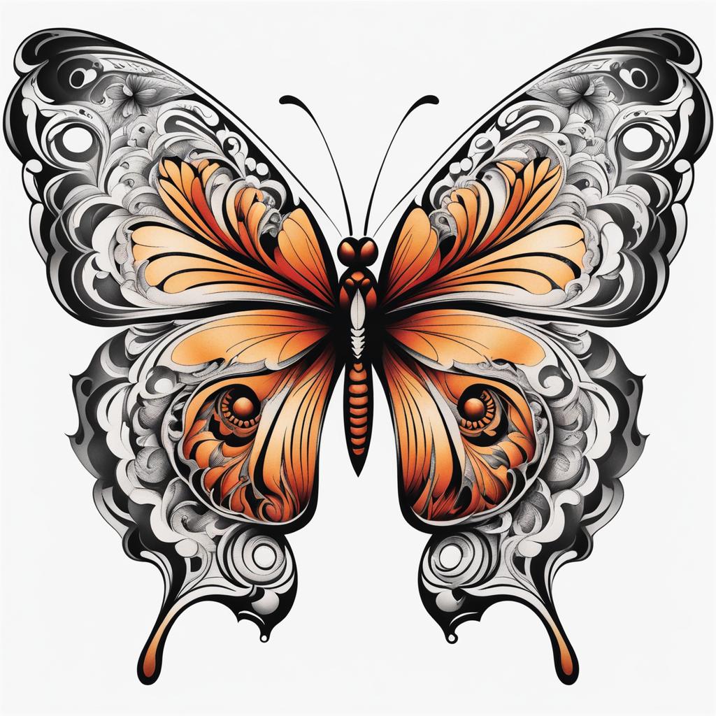 Butterfly tattoo,A timeless symbol of transformation and beauty in tattoo art. , color tattoo design, white background