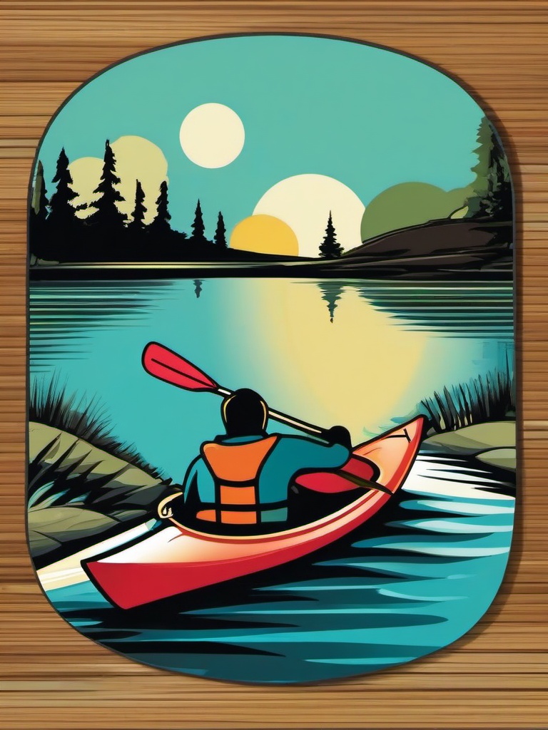 Boat clipart - colorful kayak paddling down a river  