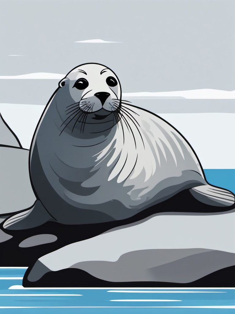 Gray Seal Clip Art - Gray seal lounging on a rock,  color vector clipart, minimal style