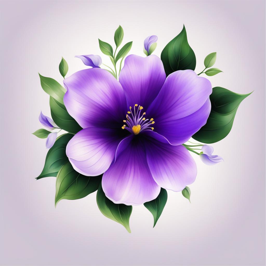 Violet flower tattoo, Tattoos featuring the charming and delicate violet flower.  vivid colors, white background, tattoo design