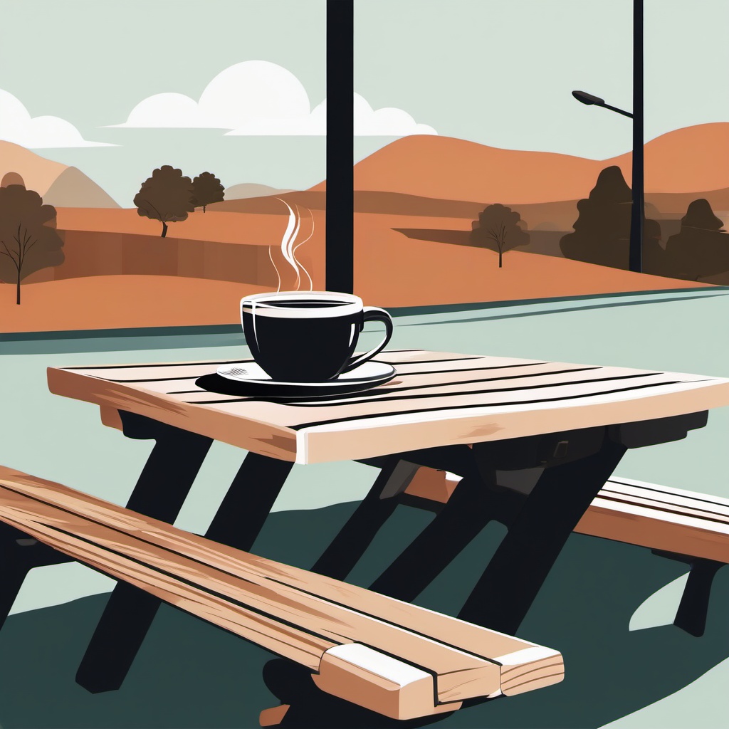 Coffee Cup clipart - coffee cup on a picnic table  color,minimalist,vector clipart