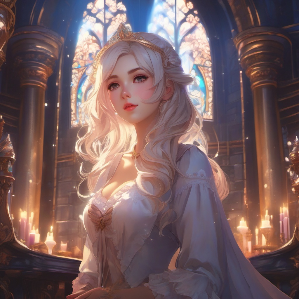 Magical anime girl in a fantasy castle. , aesthetic anime, portrait, centered, head and hair visible, pfp