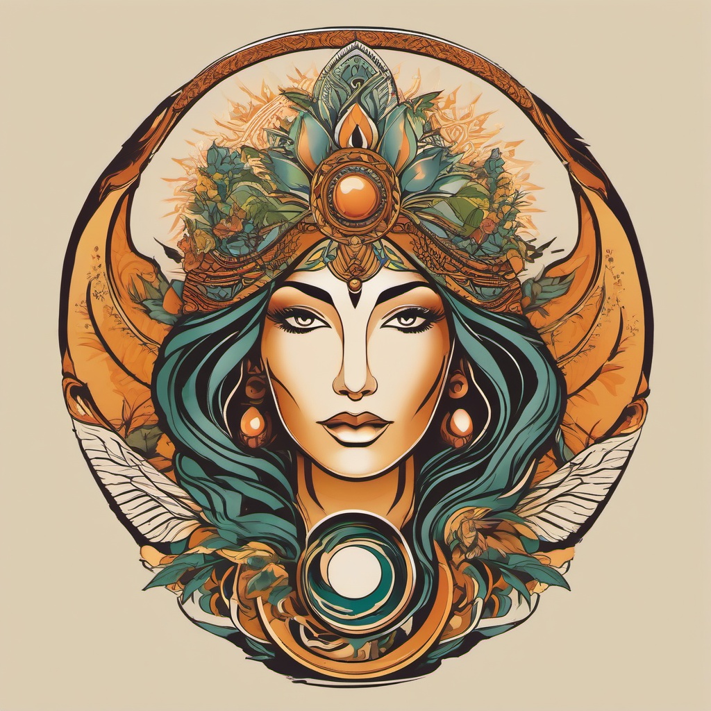 Earth Goddess Tattoo-Bold and dynamic tattoo featuring an earth goddess, capturing themes of nature, fertility, and divine power.  simple color vector tattoo
